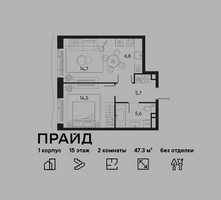 Планировка двухкомнатной(квартира) площадью 47.3 квадратных метров в “ЖК PRIDE (Прайд)”