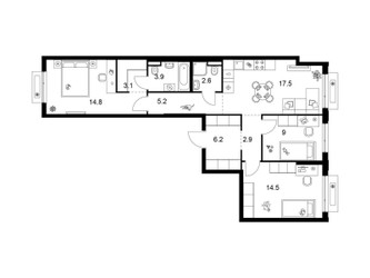 Планировка трехкомнатной(квартира) площадью 79.7 квадратных метров в ЖК “ЖК Зеленый парк”