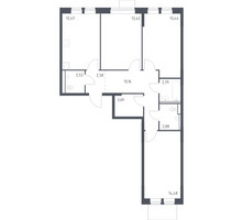 Планировка трехкомнатной(квартира) площадью 78.44 квадратных метров в “ЖК Молжаниново”