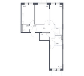 Планировка трехкомнатной(квартира) площадью 78.44 квадратных метров в ЖК “ЖК Молжаниново”
