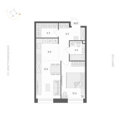 Планировка однокомнатной(апартаменты) площадью 47.7 квадратных метров в ЖК “ЖК ARTEL (Артель)”