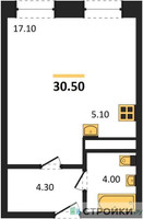 Планировка студии(квартира) площадью 30.5 квадратных метров в “ЖК Пушкино Град”