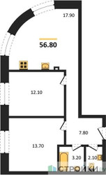 Планировка двухкомнатной(квартира) площадью 56.8 квадратных метров в ЖК “ЖК ЗИЛАРТ”