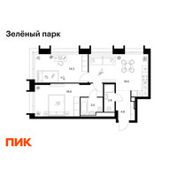 Планировка двухкомнатной(квартира) площадью 61.3 квадратных метров в “ЖК Зеленый парк”