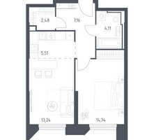 Планировка однокомнатной(апартаменты) площадью 47.24 квадратных метров в “ЖК Скай Спутник”
