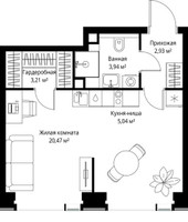 Планировка однокомнатной(квартира) площадью 35.59 квадратных метров в “Мультиквартал СИТИДЗЕН”