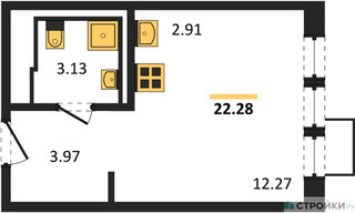 Планировка студии(квартира) площадью 22.28 квадратных метров в “ЖК Квартал Ивакино”