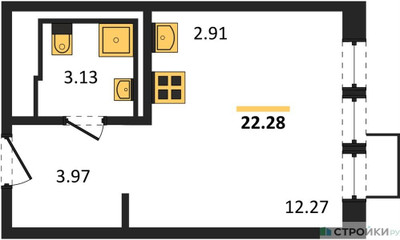 Планировка студии(квартира) площадью 22.28 квадратных метров в ЖК “Квартал Ивакино”