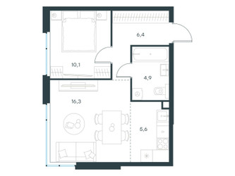 Планировка двухкомнатной(квартира) площадью 43.3 квадратных метров в ЖК “ЖК Level Мичуринский”