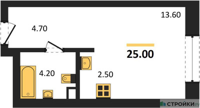 Планировка студии(квартира) площадью 25 квадратных метров в ЖК “ЖК Родина Переделкино”