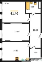 Планировка двухкомнатной(квартира) площадью 61.4 квадратных метров в “ЖК Переделкино Ближнее”