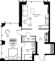 Планировка однокомнатной(квартира) площадью 62.8 квадратных метров в “ЖК Веер”