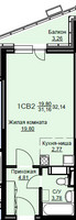 Планировка студии(квартира) площадью 32.7 квадратных метров в “ЖК Соболевка”