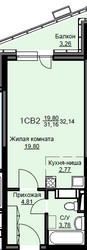 Планировка студии(квартира) площадью 32.7 квадратных метров в ЖК “ЖК Соболевка”