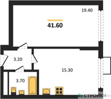 Планировка однокомнатной(квартира) площадью 40.9 квадратных метров в “ЖК Ново-Молоково”