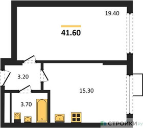 Планировка однокомнатной(квартира) площадью 40.9 квадратных метров в ЖК “ЖК Ново-Молоково”