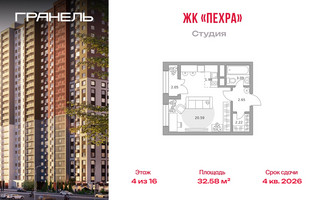 Планировка студии(квартира) площадью 32.58 квадратных метров в “ЖК Пехра”