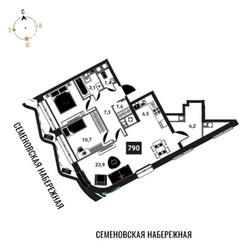 Планировка трехкомнатной(квартира) площадью 70.3 квадратных метров в ЖК “ЖК Интеллигент”