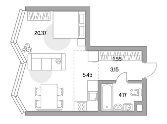 Планировка студии(квартира) площадью 34.69 квадратных метров в ЖК “ЖК MYPRIORITY Mnevniki (Май Приорити Мневники)”