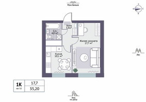 Планировка однокомнатной(квартира) площадью 35.2 квадратных метров в “ЖК Новое Замитино (ЗаМитино)”