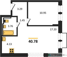 Планировка однокомнатной(квартира) площадью 40.78 квадратных метров в “ЖК Молжаниново”