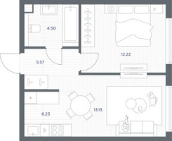 Планировка однокомнатной(квартира) площадью 41.65 квадратных метров в “ЖК TATE (Тэйт)”