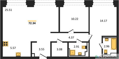 Планировка двухкомнатной(квартира) площадью 72.34 квадратных метров в ЖК “ЖК NOVA (Нова)”