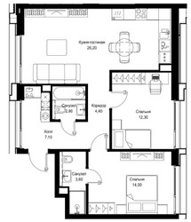 Планировка двухкомнатной(квартира) площадью 70.5 квадратных метров в ЖК “ЖК Cityzen (Ситизен)”