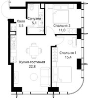 Планировка двухкомнатной(квартира) площадью 57.8 квадратных метров в “ЖК Сити Бэй”