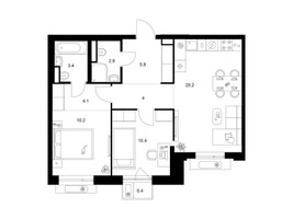 Планировка двухкомнатной(квартира) площадью 61.4 квадратных метров в “ЖК Лосиноостровский парк”