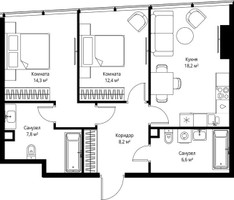 Планировка двухкомнатной(квартира) площадью 67.5 квадратных метров в “ЖК ОНЕ”