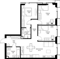 Планировка трехкомнатной(квартира) площадью 80 квадратных метров в “Мультиквартал СИТИДЗЕН”