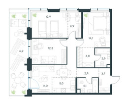 Планировка 4+ комнатной(квартира) площадью 90.8 квадратных метров в “ЖК Павелецкая Сити”