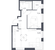Планировка однокомнатной(квартира) площадью 50.26 квадратных метров в “ЖК Квартал Домашний”