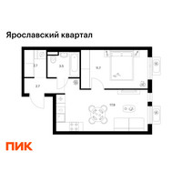 Планировка однокомнатной(квартира) площадью 38.5 квадратных метров в “Ярославский квартал”
