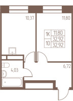 Планировка однокомнатной(квартира) площадью 32.9 квадратных метров в “ЖК Западная Ивантеевка”