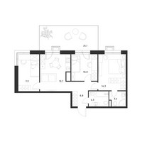 Планировка трехкомнатной(квартира) площадью 71.9 квадратных метров в “ЖК Форевиль”