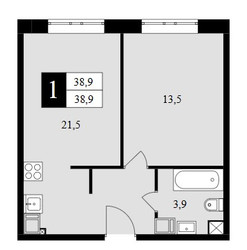 Планировка однокомнатной(квартира) площадью 38.9 квадратных метров в ЖК “ЖК Восточный”