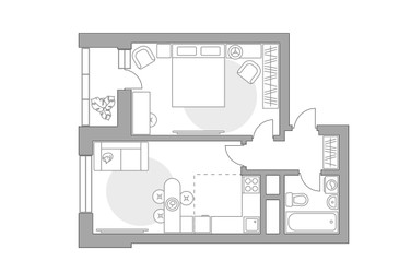 Планировка двухкомнатной(квартира) площадью 39.46 квадратных метров в ЖК “ЖК Ильинойс”