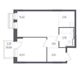 Планировка однокомнатной(квартира) площадью 39.77 квадратных метров в ЖК “ЖК Рублевский Квартал”