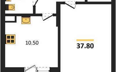 Планировка однокомнатной(квартира) площадью 37.8 квадратных метров в ЖК “ЖК Малиново”