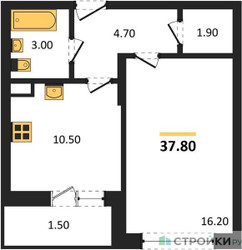 Планировка однокомнатной(квартира) площадью 37.8 квадратных метров в ЖК “ЖК Малиново”
