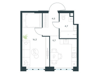 Планировка однокомнатной(квартира) площадью 35.1 квадратных метров в ЖК “ЖК Level Южнопортовая”