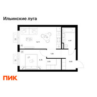 Планировка однокомнатной(квартира) площадью 37.22 квадратных метров в “ЖК Ильинские луга”