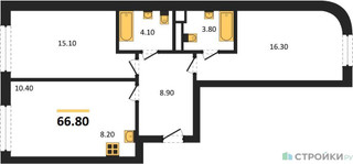 Планировка трехкомнатной(квартира) площадью 66.8 квадратных метров в “ЖК Адмирал”