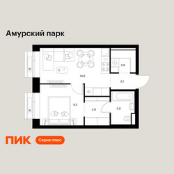 Планировка однокомнатной(квартира) площадью 36.8 квадратных метров в ЖК “ЖК Амурский парк”