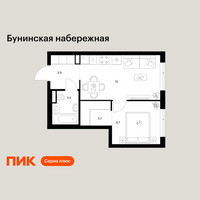 Планировка однокомнатной(квартира) площадью 34.2 квадратных метров в “Бунинская набережная”