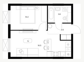 Планировка однокомнатной(квартира) площадью 33.8 квадратных метров в “ЖК Зеленый парк”