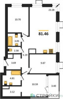Планировка трехкомнатной(квартира) площадью 81.46 квадратных метров в “ЖК Квартал Тетрис”