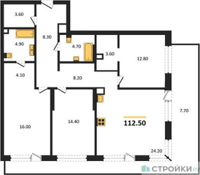 Планировка трехкомнатной(квартира) площадью 112.5 квадратных метров в ЖК “ЖК Portland (Портланд)”